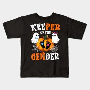 Keeper Of The Gender Reveal Baby Fall Halloween Thanksgiving Kids T-Shirt